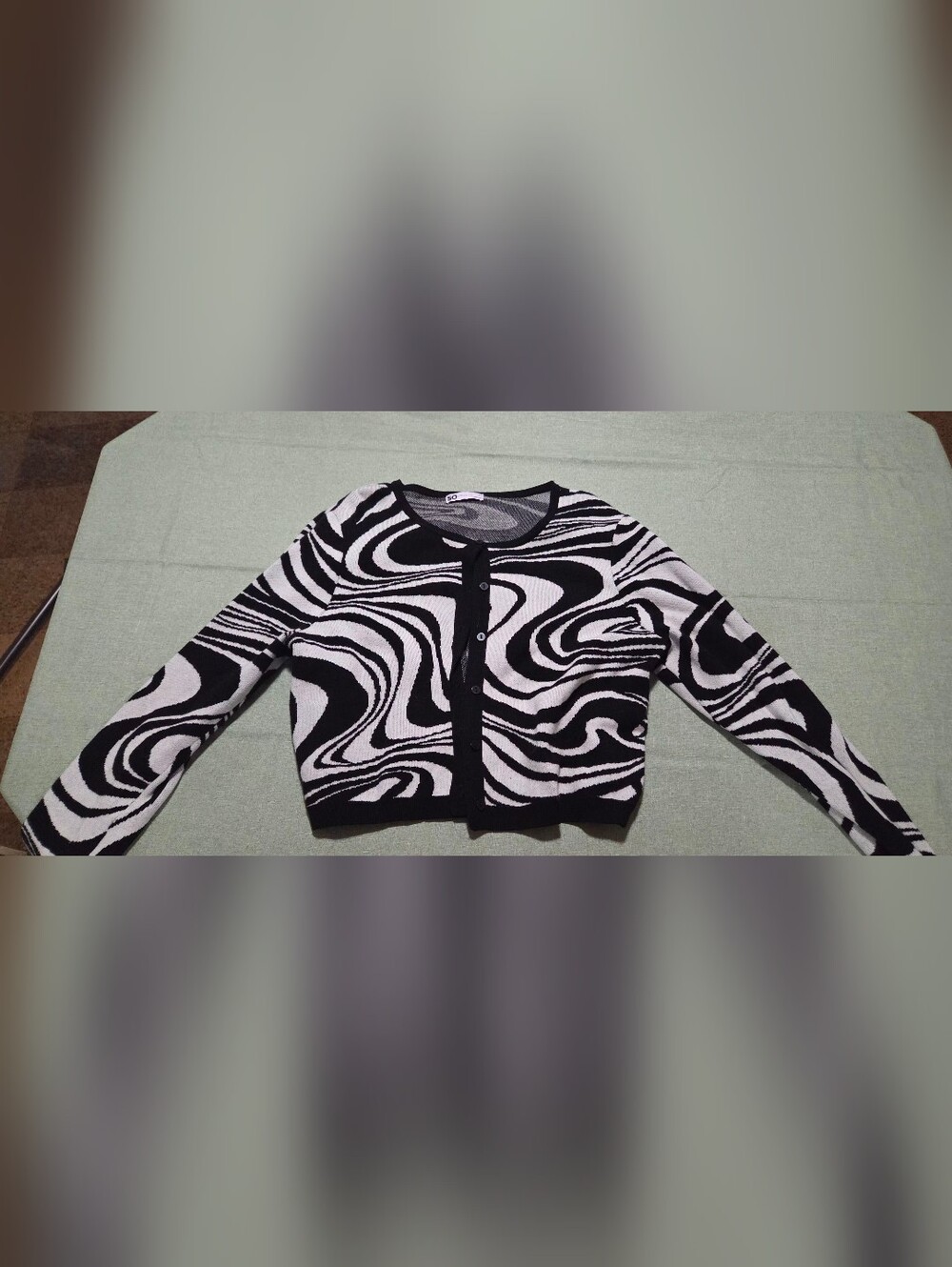 Black & White Swirl Button-Up Women’s Sweater Cardigan